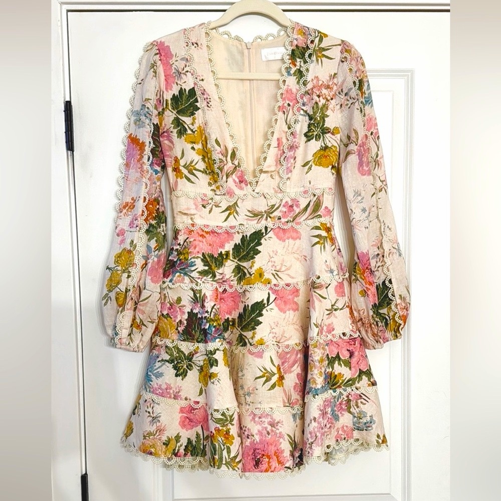 NWOT Zimmermann Linen Floral Mini Dress